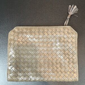 Bottega Veneta taupe leather clutch.  Excellent condition.